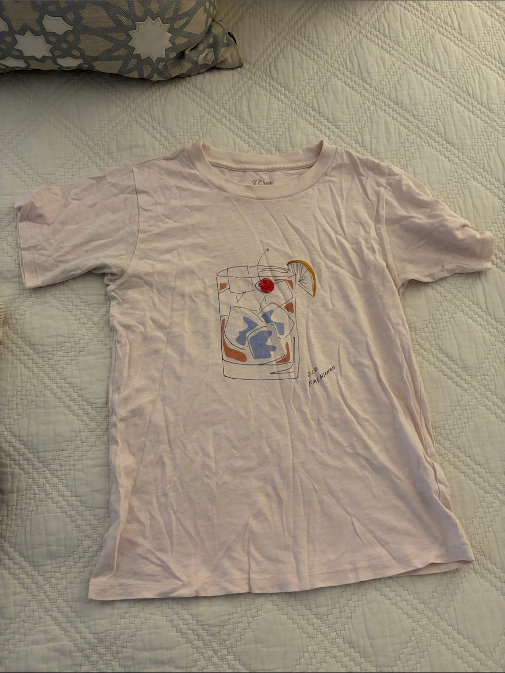 J. Crew Pale Pink Short Sleeve Tee with Beverage Graphic